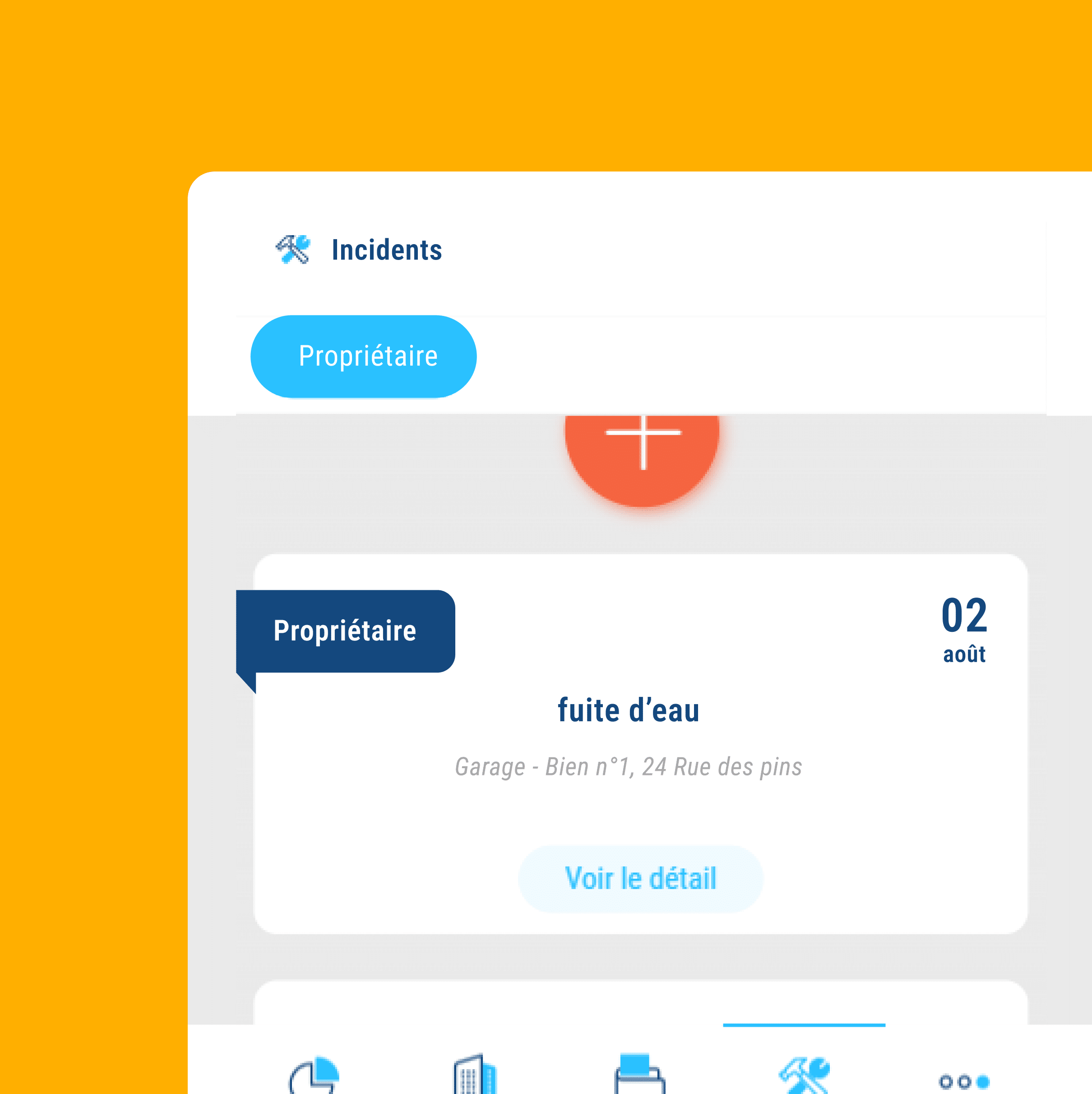 Screenshot montrant les fonctionnalités de déclaration d'incidents dans l'espace client en ligne du logiciel Powimo